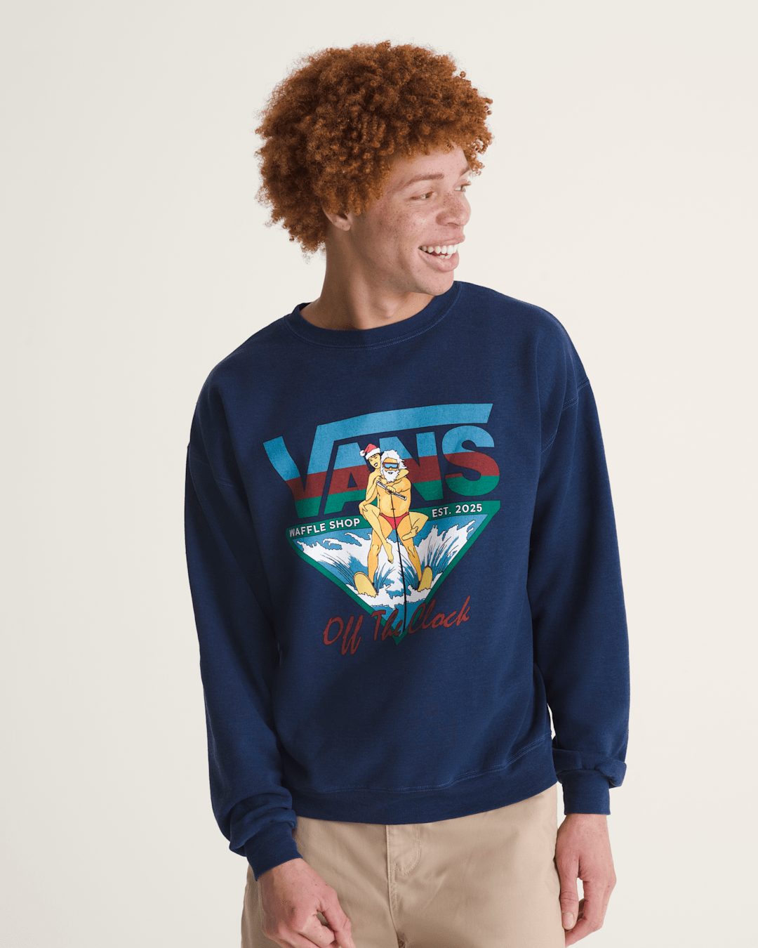 Vans Waffle Shop Off the Clock Crew Sweatshirt in Navy Blue