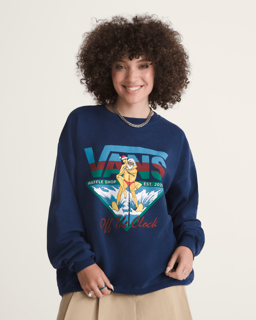 Vans Waffle Shop Off the Clock Crew Sweatshirt in Navy Blue