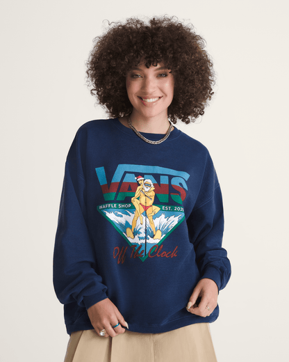 Vans Waffle Shop Off the Clock Crew Sweatshirt in Navy Blue