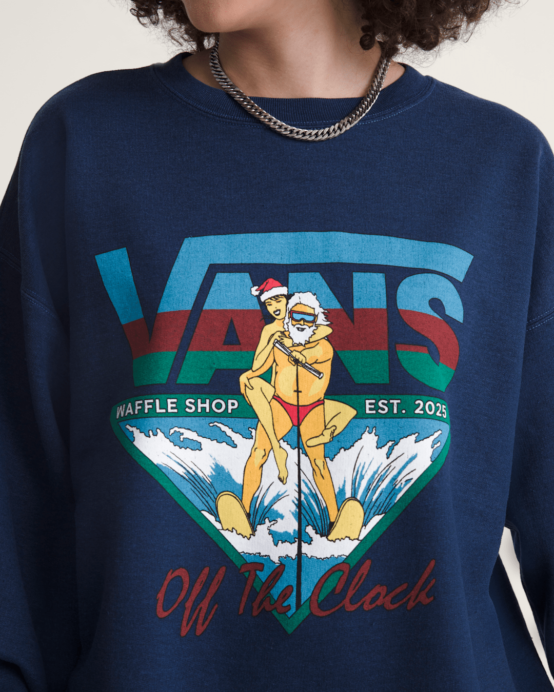 Vans Waffle Shop Off the Clock Crew Sweatshirt in Navy Blue
