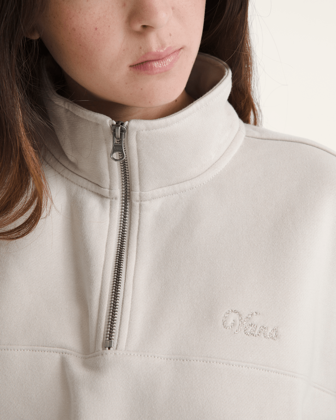 Vans Script Logo Mock Neck Sweatshirt in Taupe Mist Grey