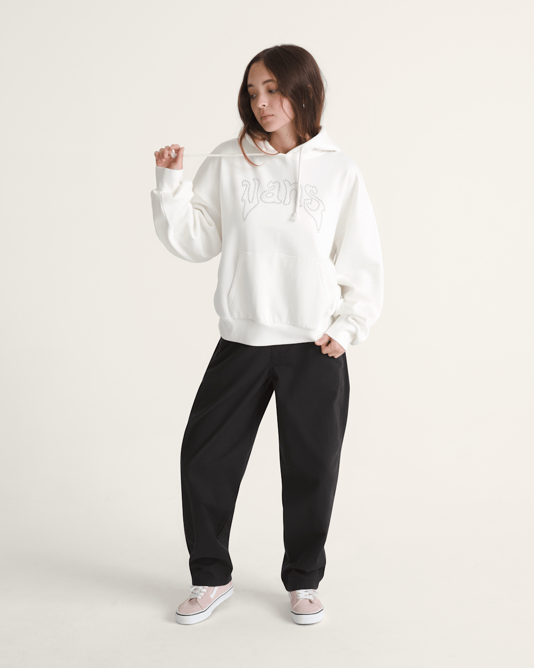 Vans Pearls Logo Retro Pullover Sweatshirt in Marshmallow White