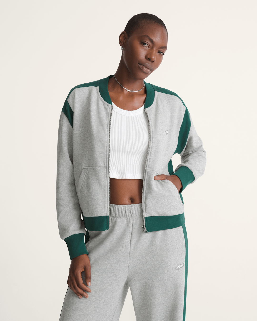 Vans Rookie Track Zip Sweatshirt in Grey / Emerald Green
