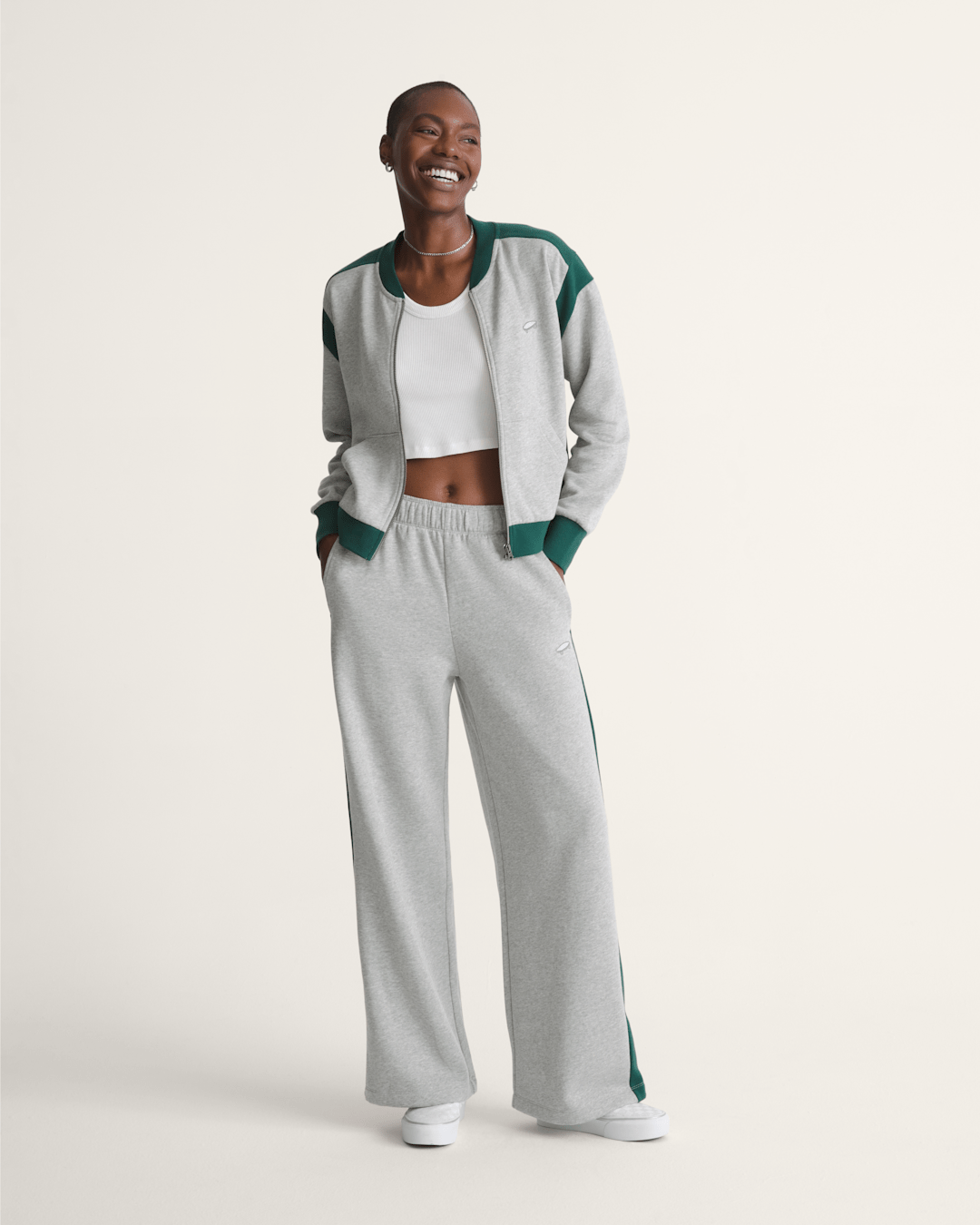 Vans Rookie Track Zip Sweatshirt in Grey / Emerald Green