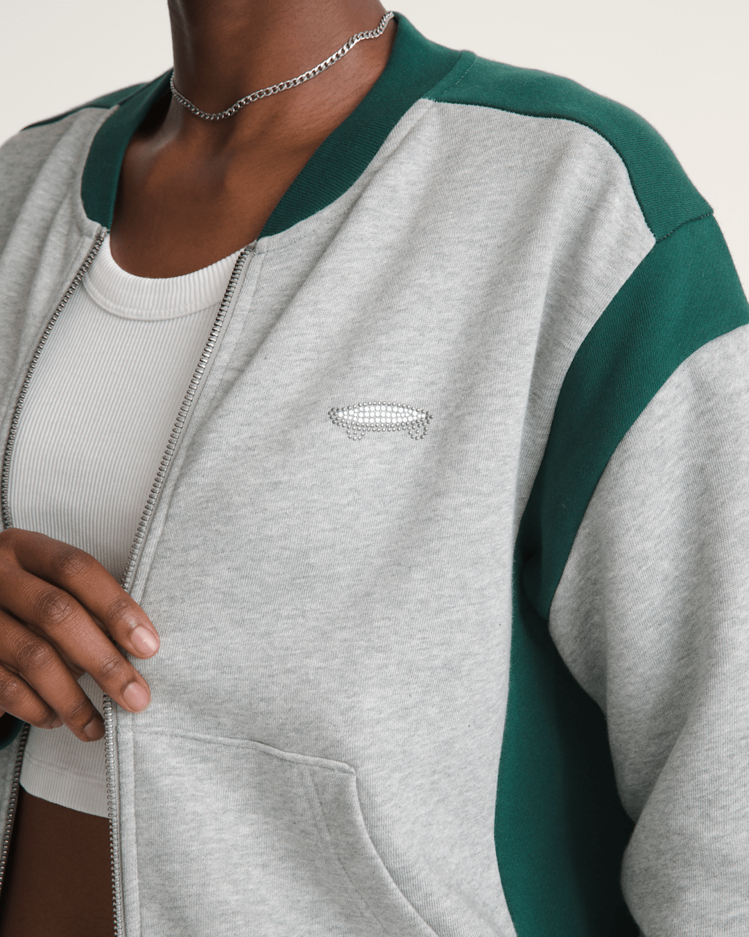Vans Rookie Track Zip Sweatshirt in Grey / Emerald Green
