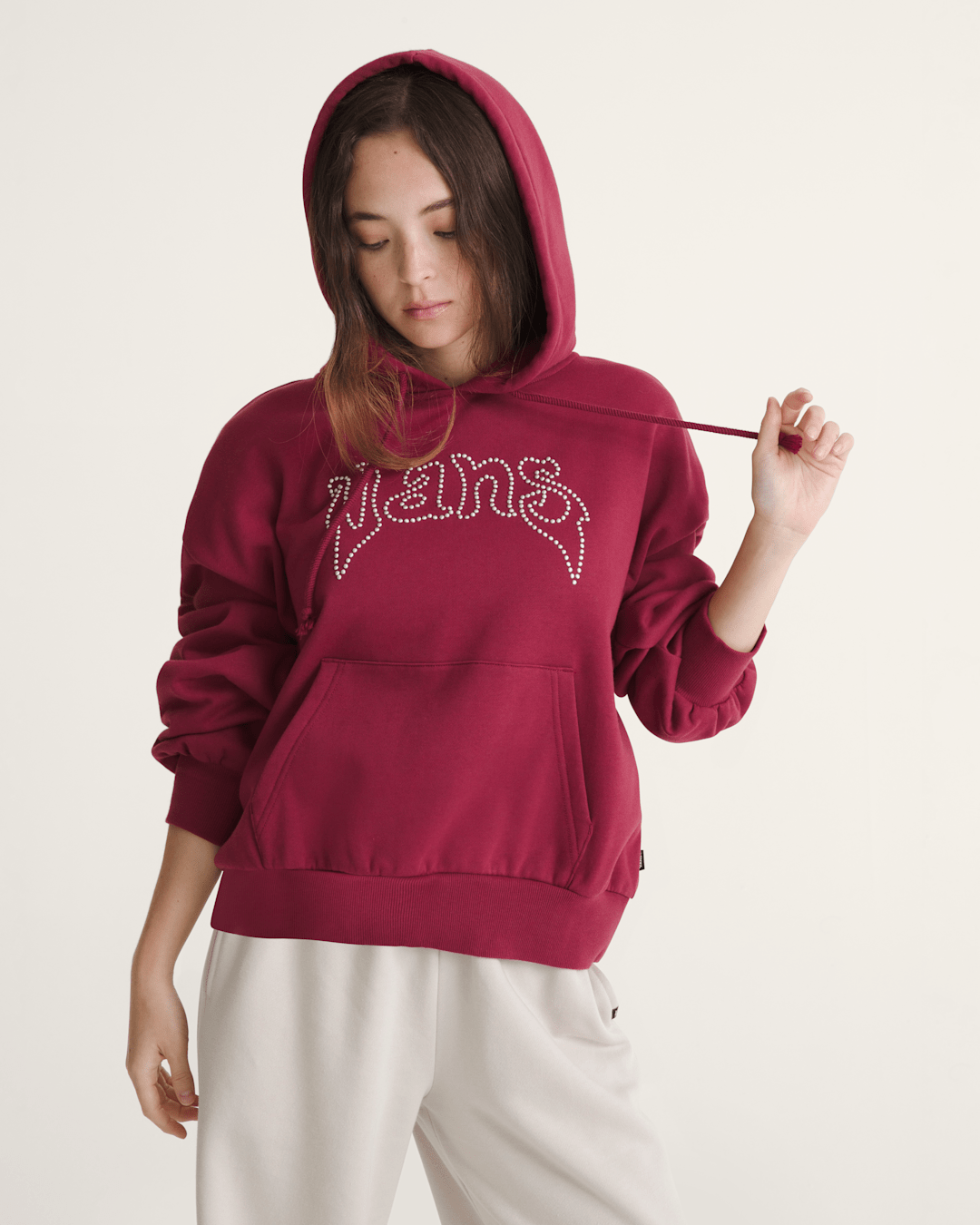 Vans Pearls Logo Retro Pullover Hoodie in Bordeaux Red