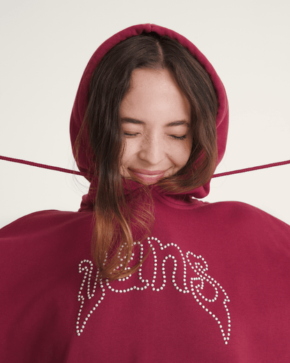 Vans Pearls Logo Retro Pullover Hoodie in Bordeaux Red