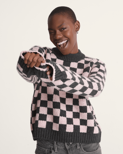 Vans Cameron Sweater in Checkerboard Grey / Pink