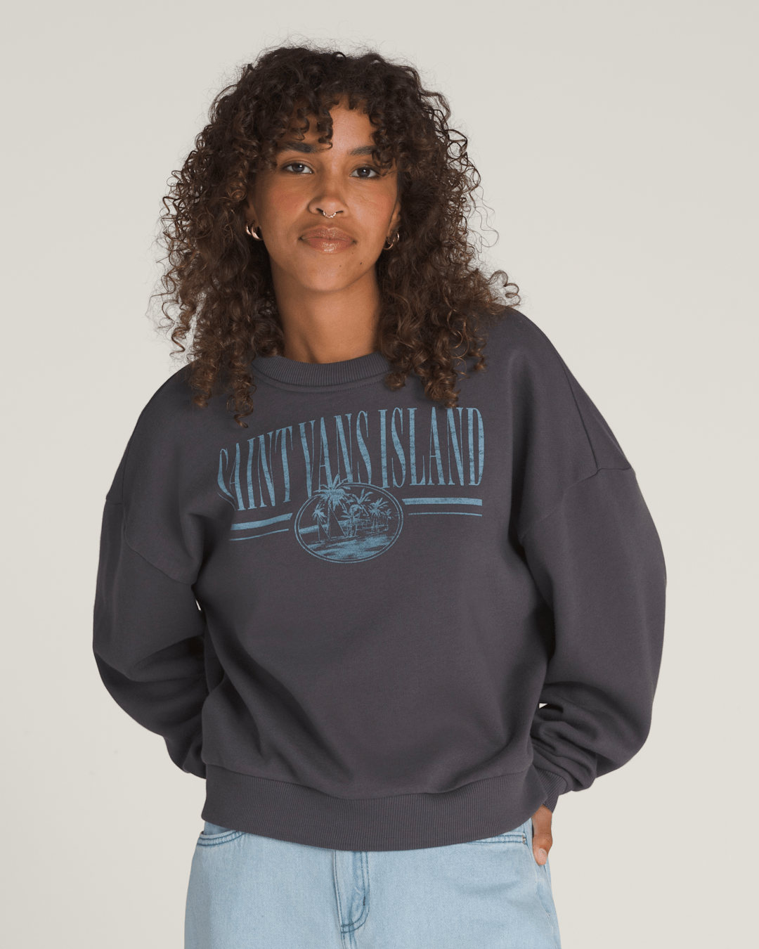Vans Retro Isle Graphic Crew Sweatshirt in Asphalt Grey