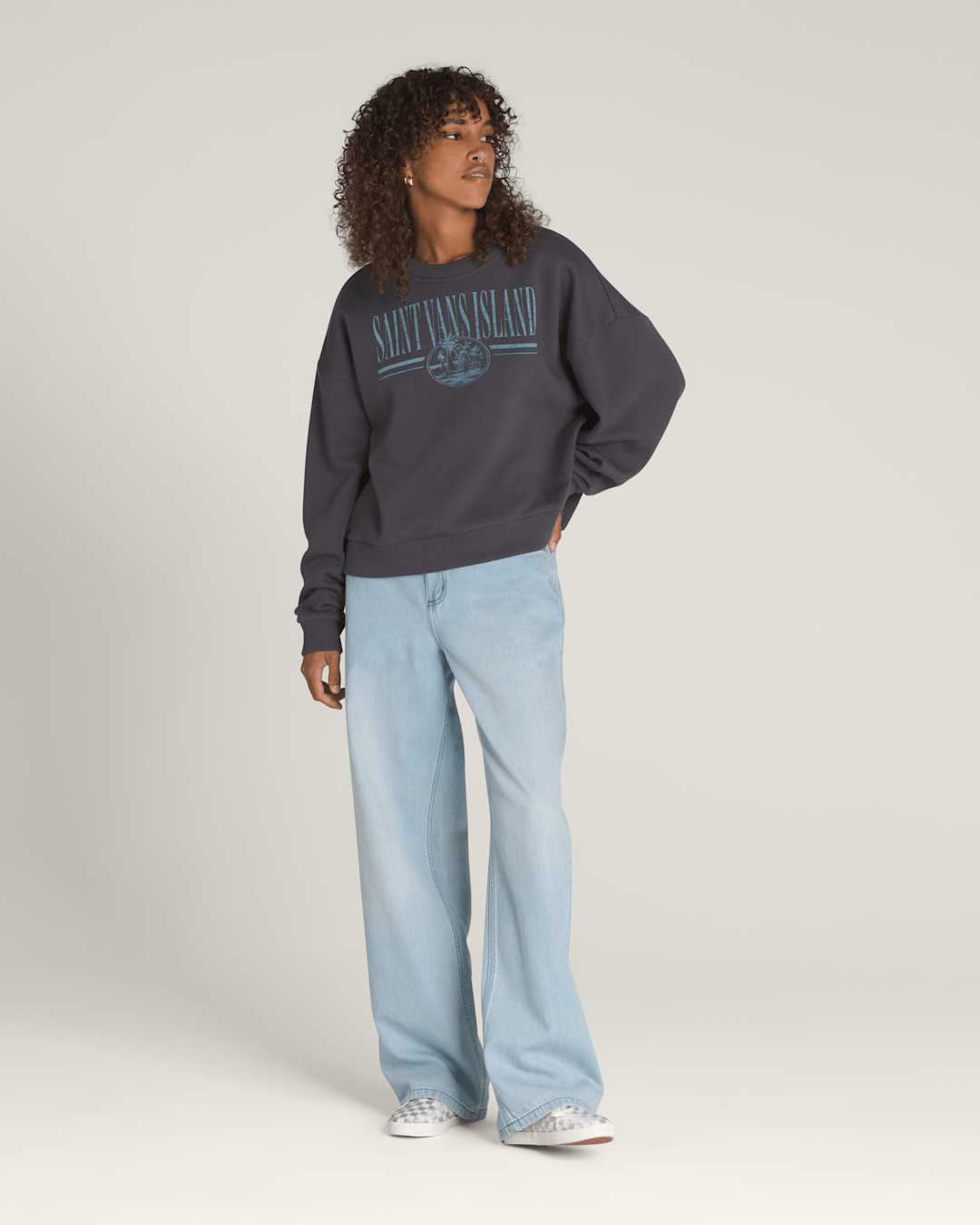 Vans Retro Isle Graphic Crew Sweatshirt in Asphalt Grey