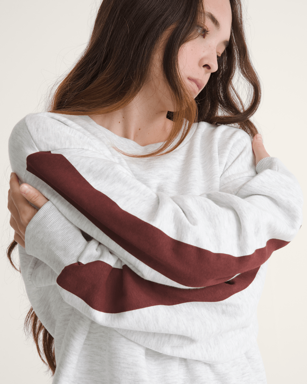 Vans Faster Crew Sweatshirt in Heather White / Port Royal Red