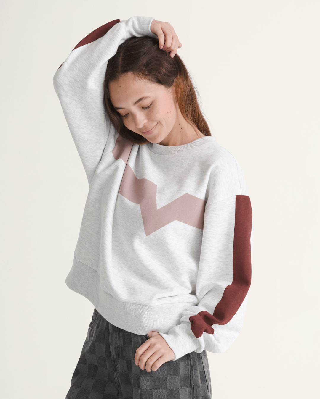 Vans Faster Crew Sweatshirt in Heather White / Port Royal Red