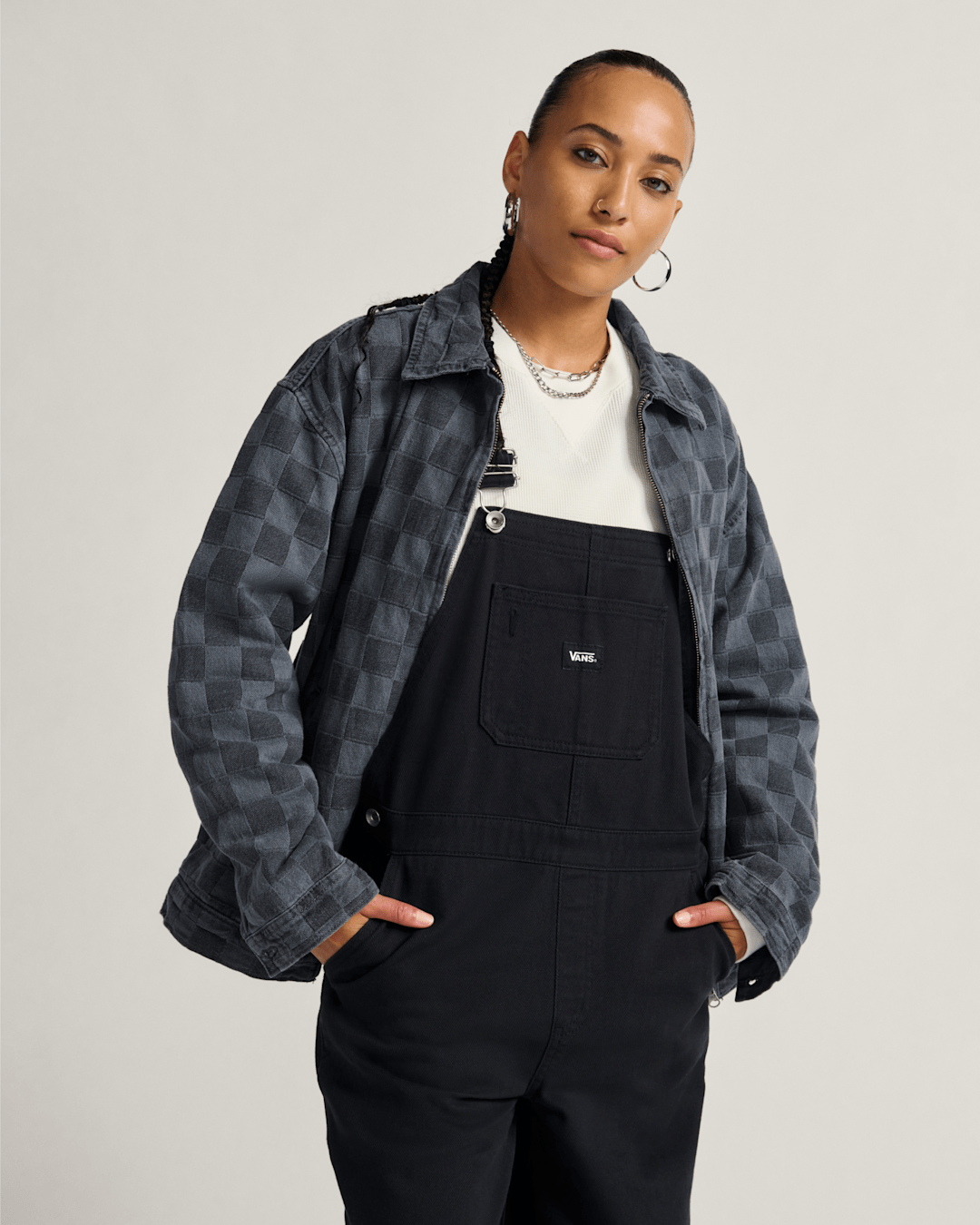 Vans Pitstop Checkered Station Denim Jacket in Checkerboard Faded Black