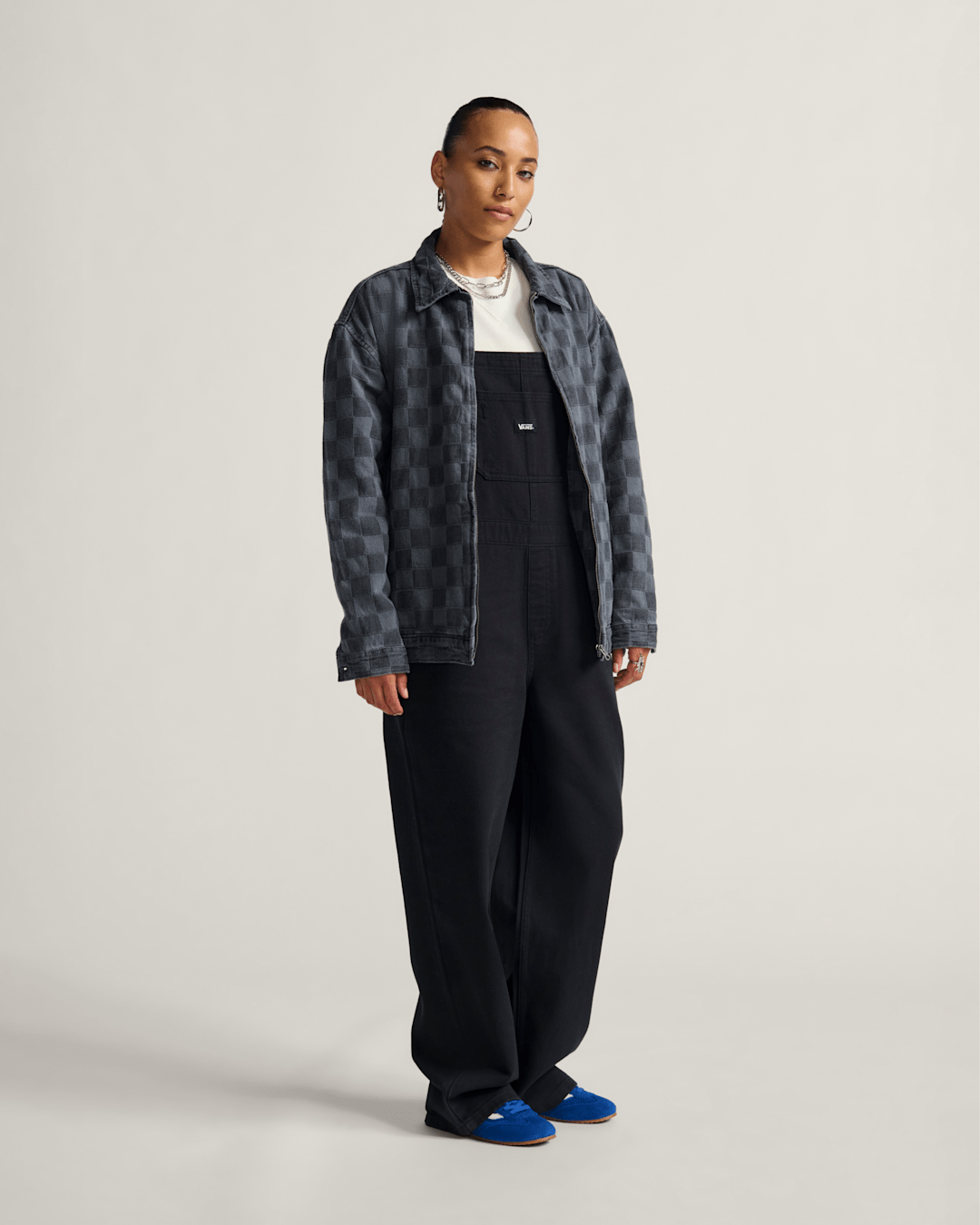 Vans Pitstop Checkered Station Denim Jacket in Checkerboard Faded Black