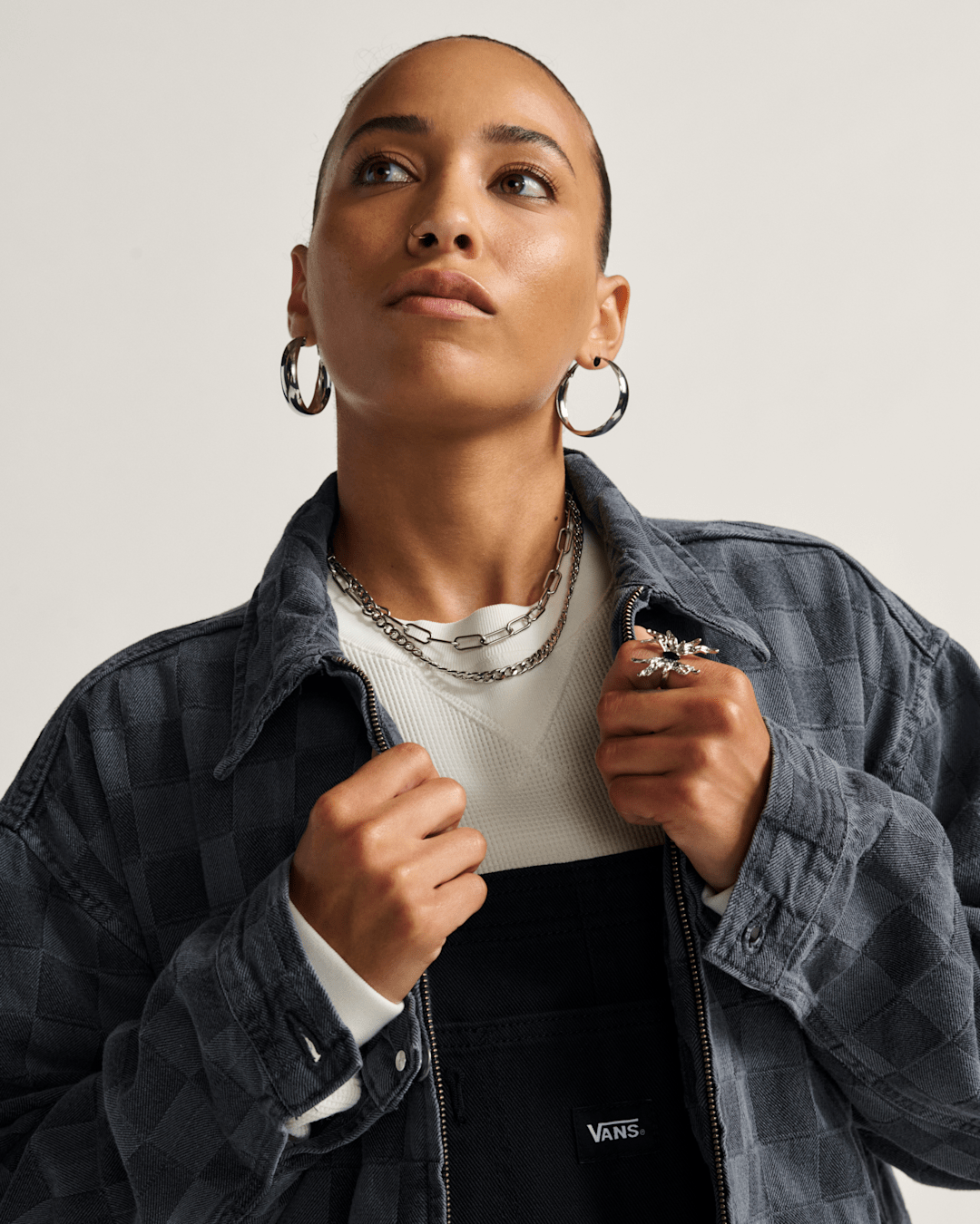 Vans Pitstop Checkered Station Denim Jacket in Checkerboard Faded Black