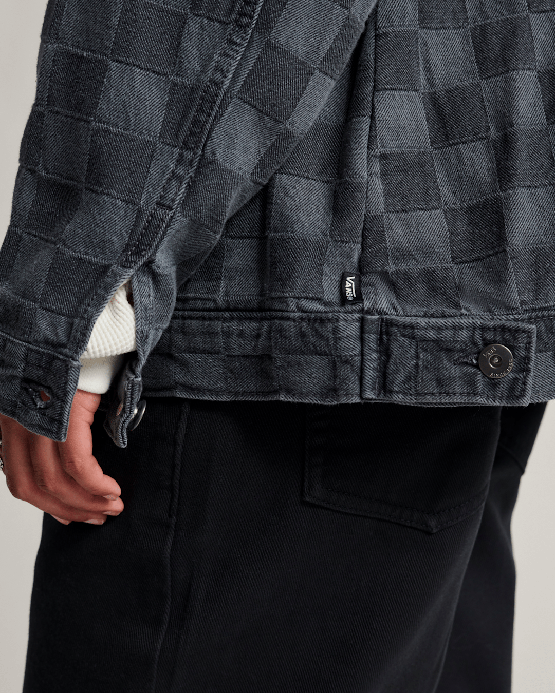 Vans Pitstop Checkered Station Denim Jacket in Checkerboard Faded Black