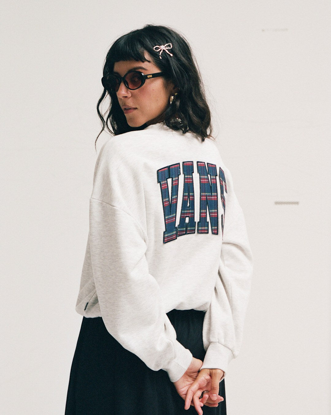 Vans Tartan Up Retro Crew Sweatshirt in Heather White