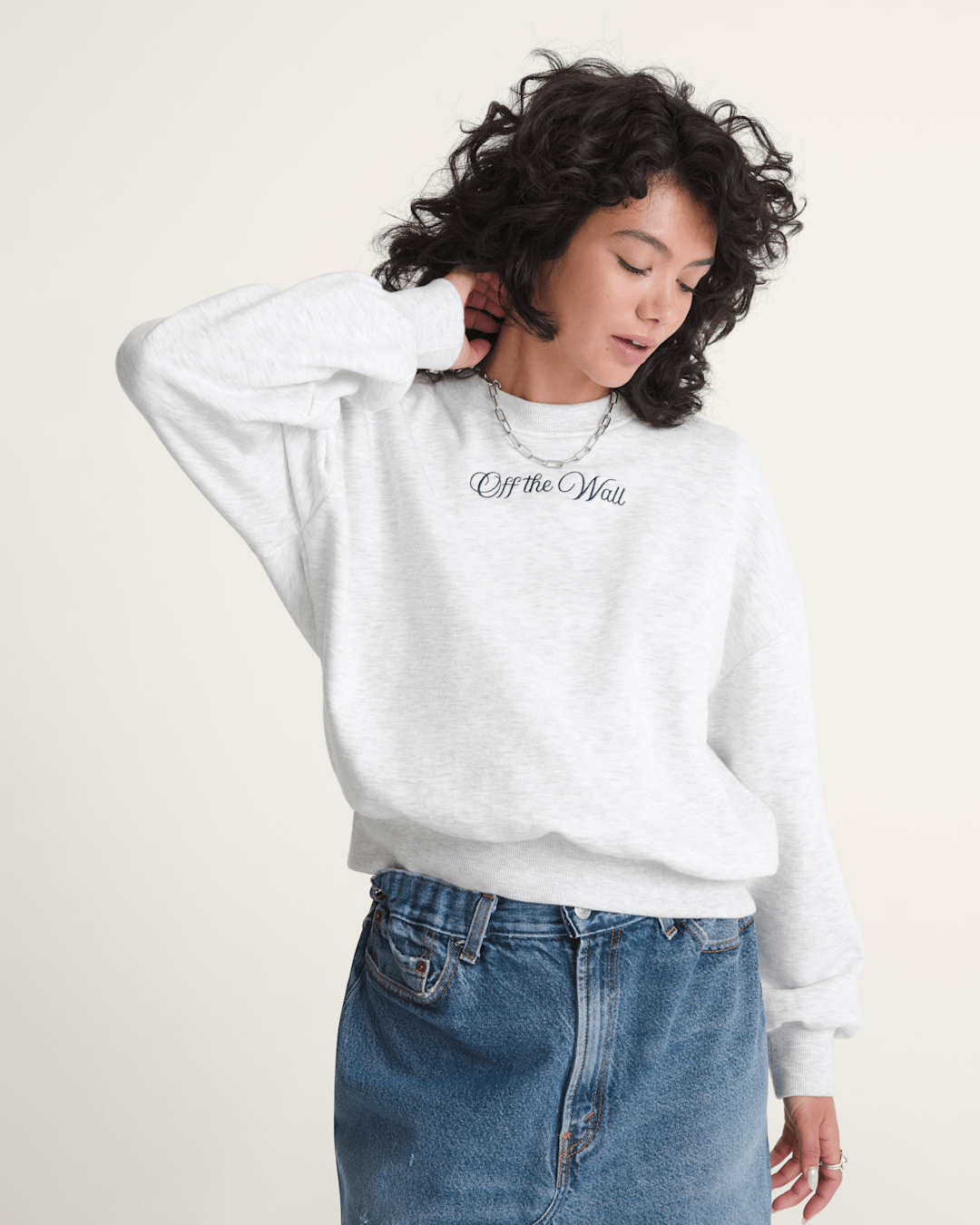 Vans Tartan Up Retro Crew Sweatshirt in Heather White
