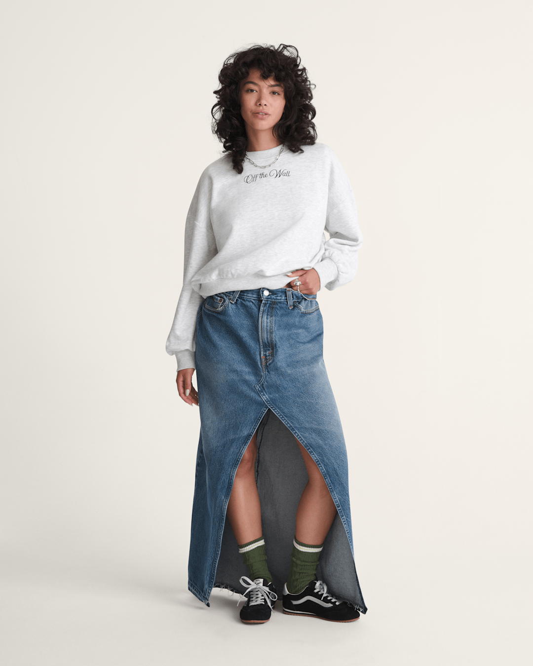 Vans Tartan Up Retro Crew Sweatshirt in Heather White