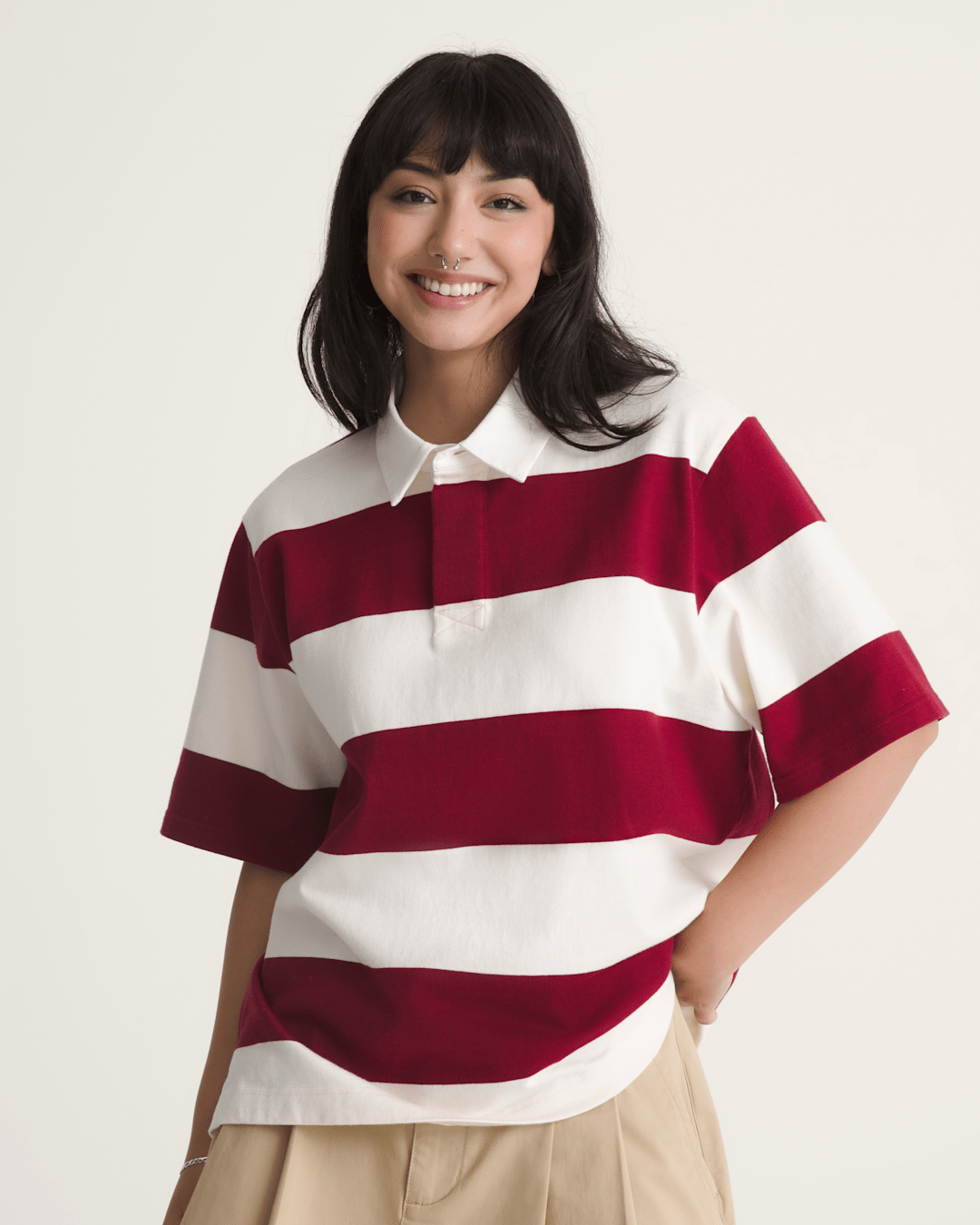 Vans Rugby Shirt in Bordeaux Red