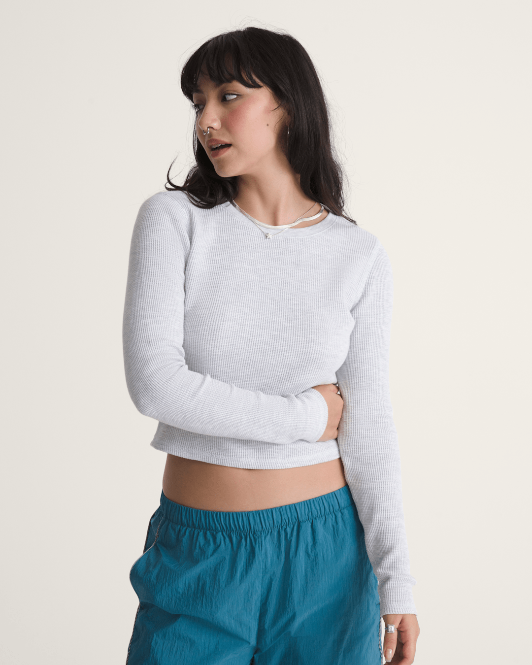 Vans Waffle Long Sleeve in WHITE HEATHER