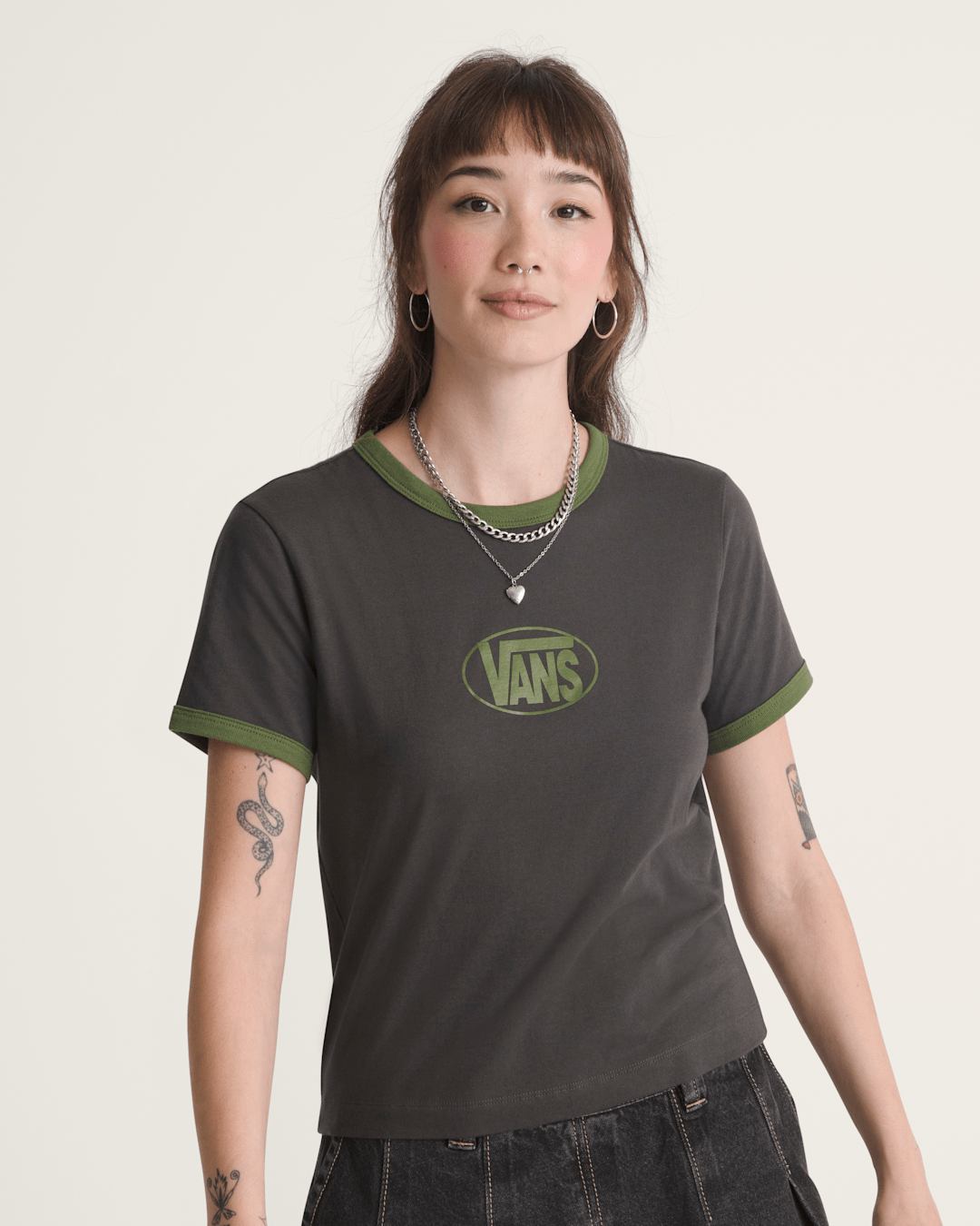 Vans Circle V Ringer Tee in Faded Black