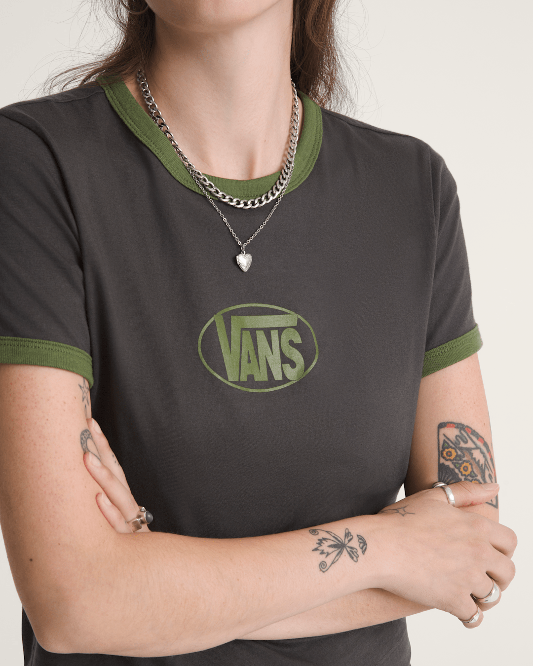 Vans Circle V Ringer Tee in Faded Black