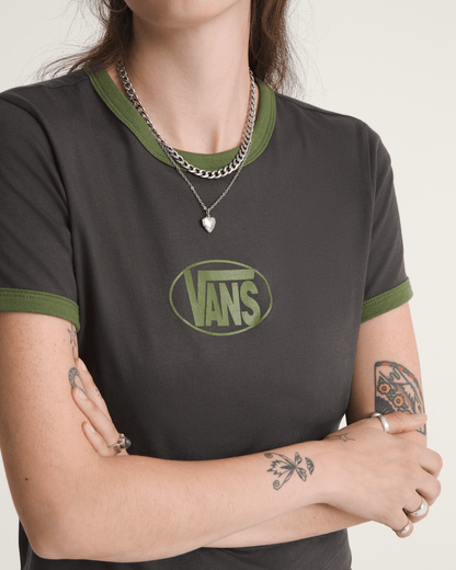 Vans Circle V Ringer Tee in Faded Black