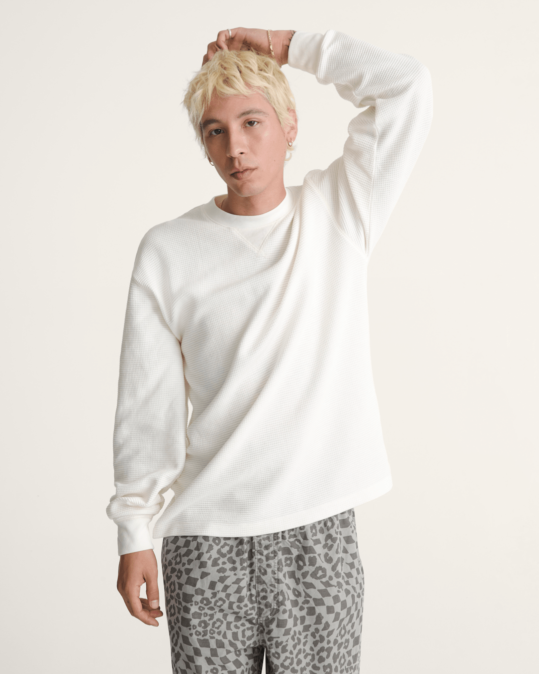 Vans Navigate Long Sleeve Thermal Shirt in Egret White