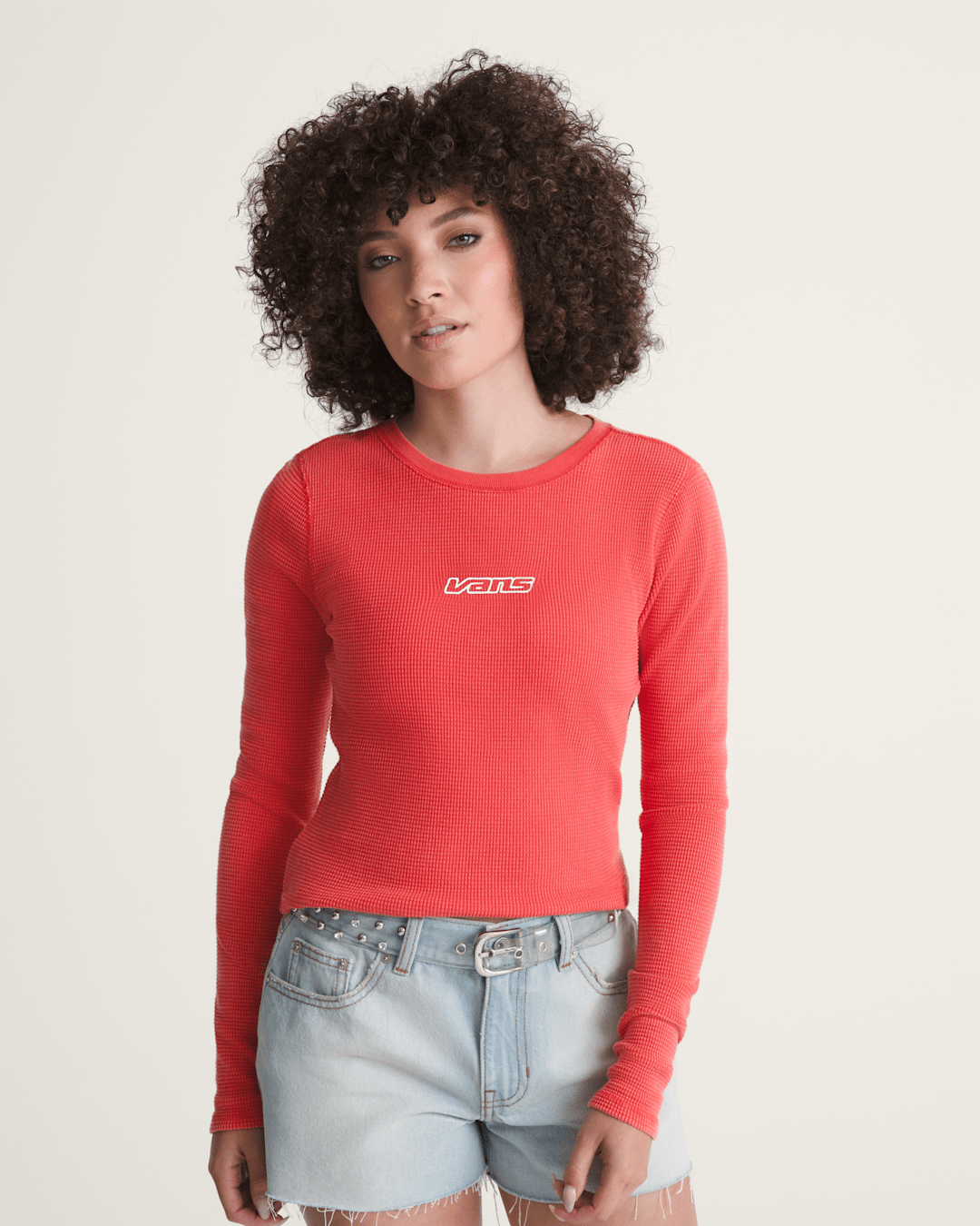 Vans Teri Waffle Long Sleeve Shirt in Crimson Haze Red