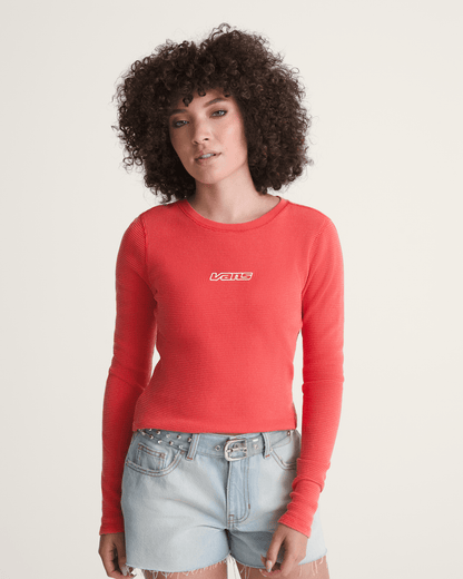 Vans Teri Waffle Long Sleeve Shirt in Crimson Haze Red