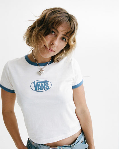 Vans Circle V Ringer Tee in Egret
