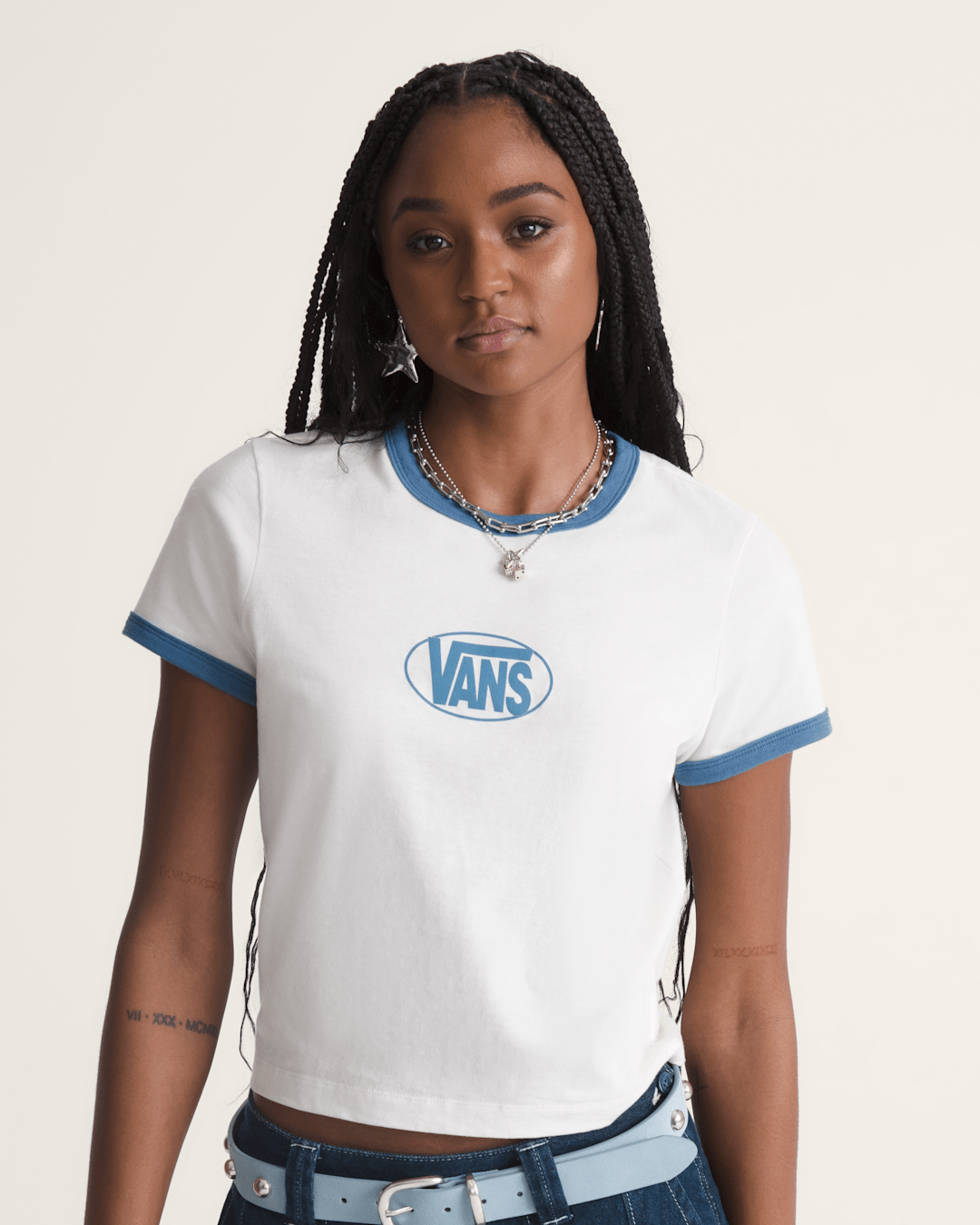 Vans Circle V Ringer Tee in Egret