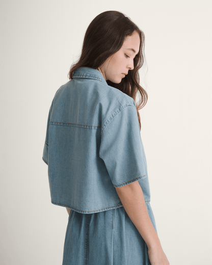 Vans Wren Denim Button Up Shirt in Stonewash Blue