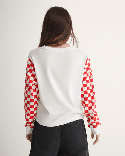 Vans Checkerboard Long Sleeve Shirt in Marshmallow White / Red