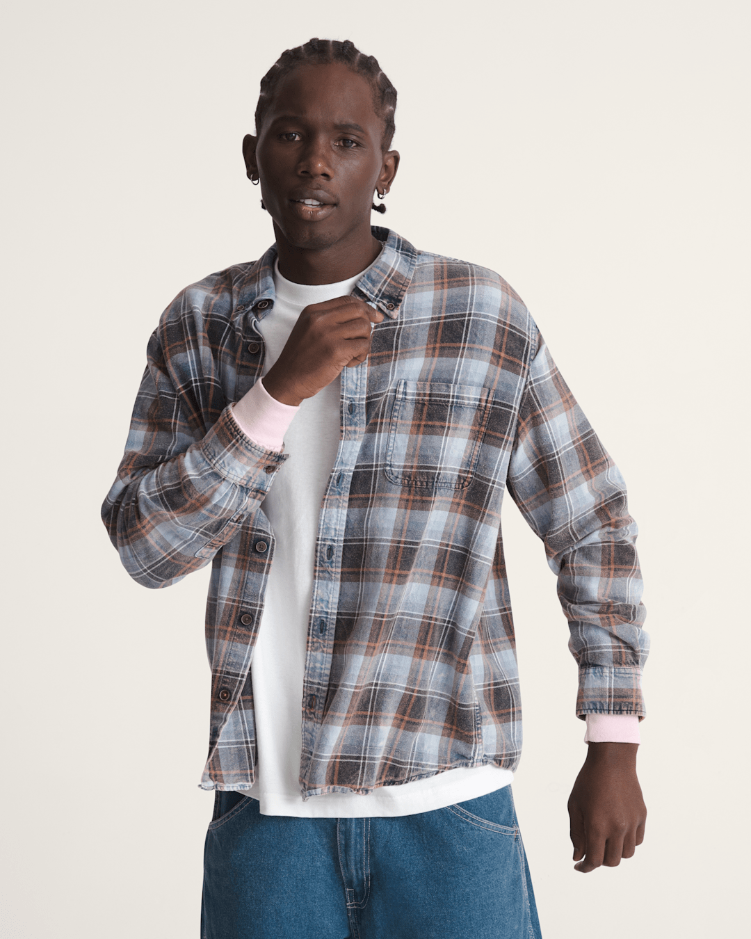 Vans Waffle Shop Reimagined 2Fer Flannel Shirt in Grey / Blue