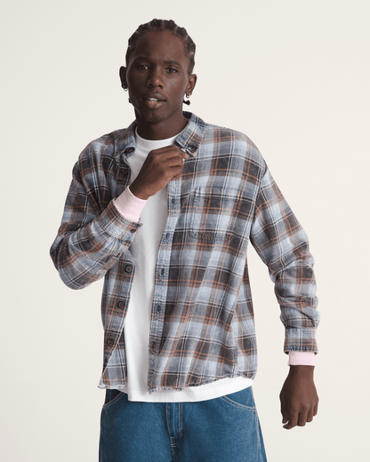 Vans Waffle Shop Reimagined 2Fer Flannel Shirt in Grey / Blue