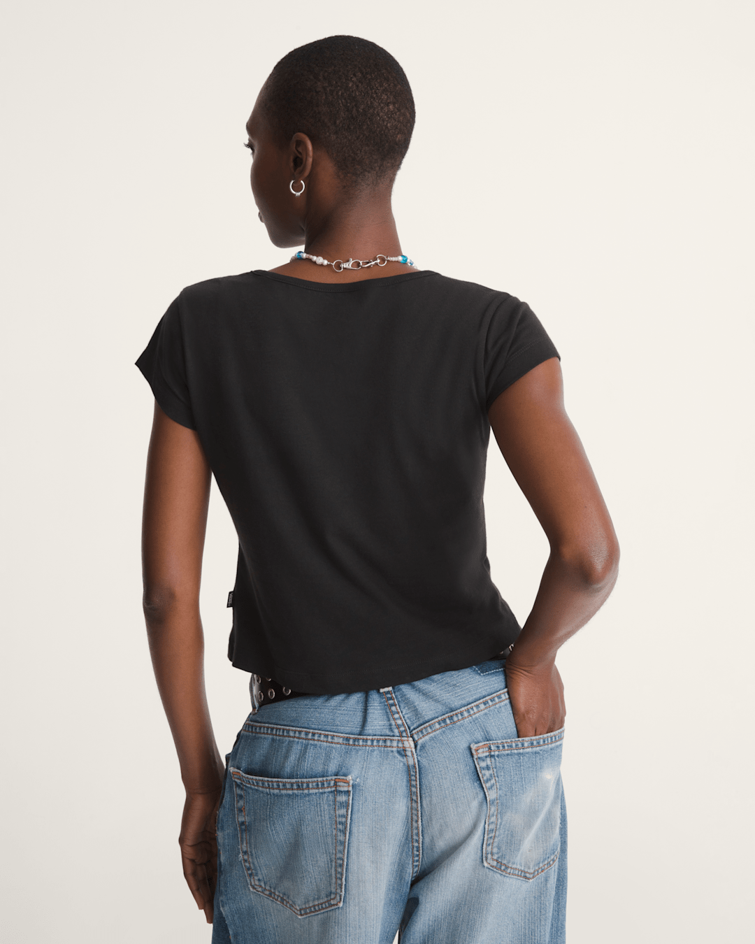Vans Checkerboard Bow Scoop T-Shirt in Black