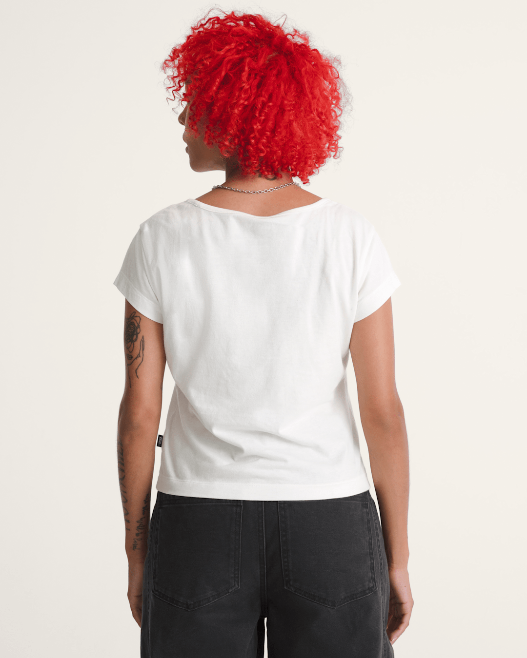 Vans Checkerboard Bow Scoop T-Shirt in Marshmallow White