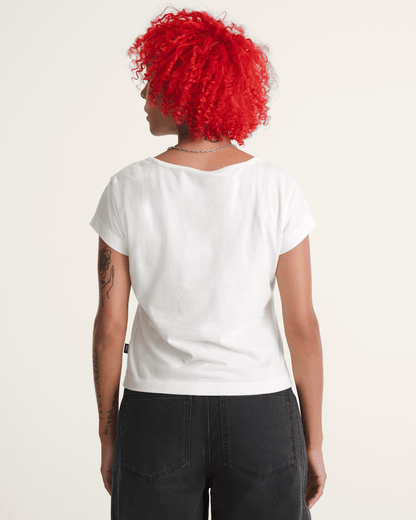 Vans Checkerboard Bow Scoop T-Shirt in Marshmallow White