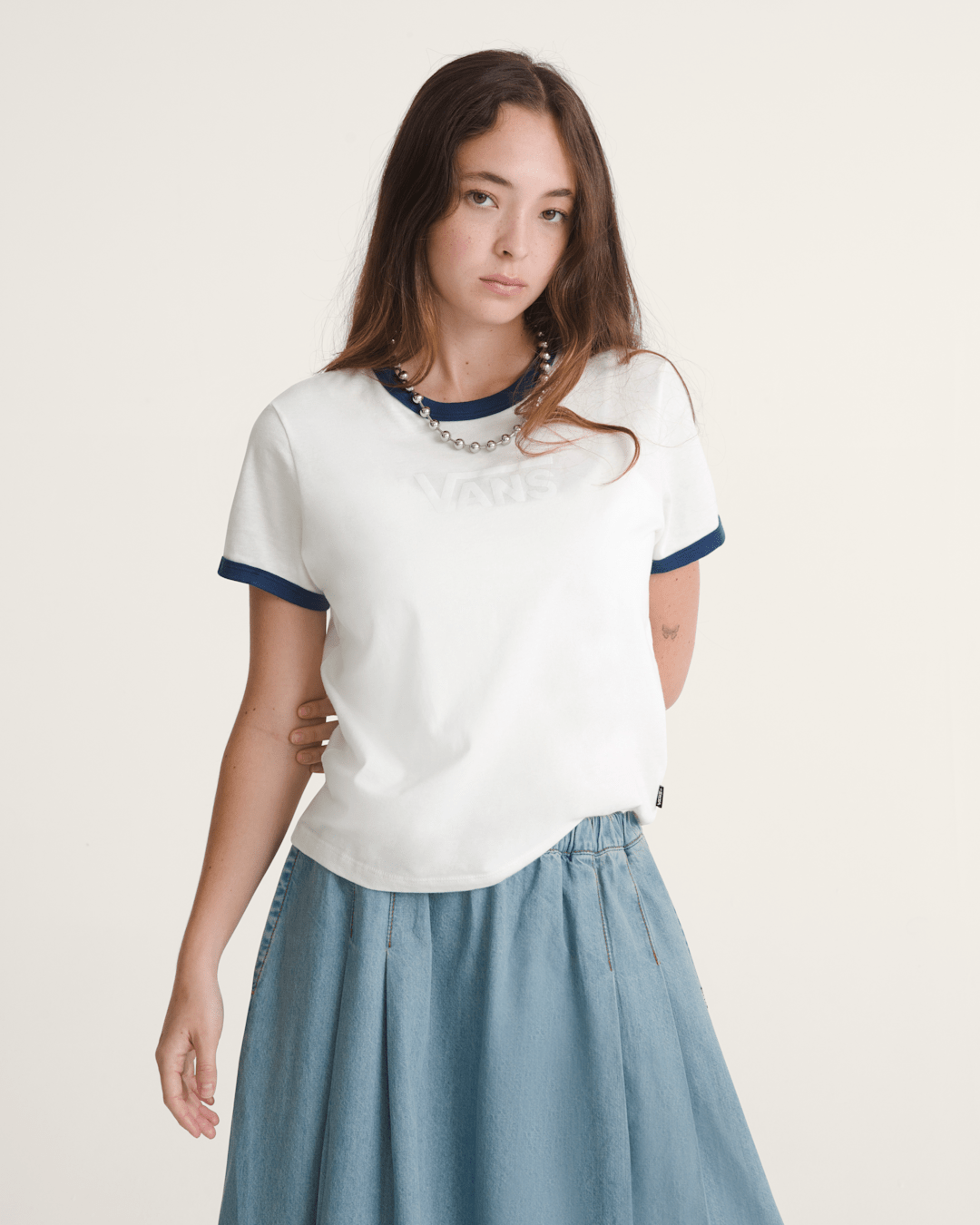 Vans Drop V Ringer T-Shirt in Marshmallow White