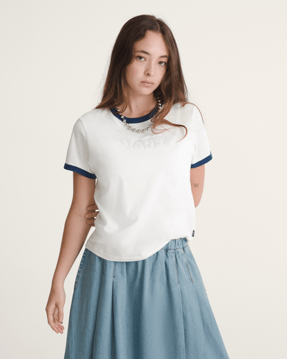 Vans Drop V Ringer T-Shirt in Marshmallow White