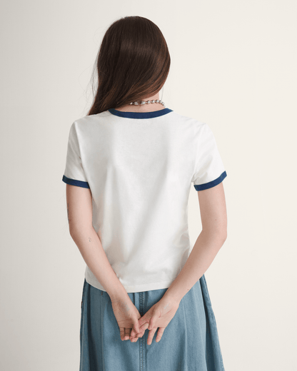 Vans Drop V Ringer T-Shirt in Marshmallow White