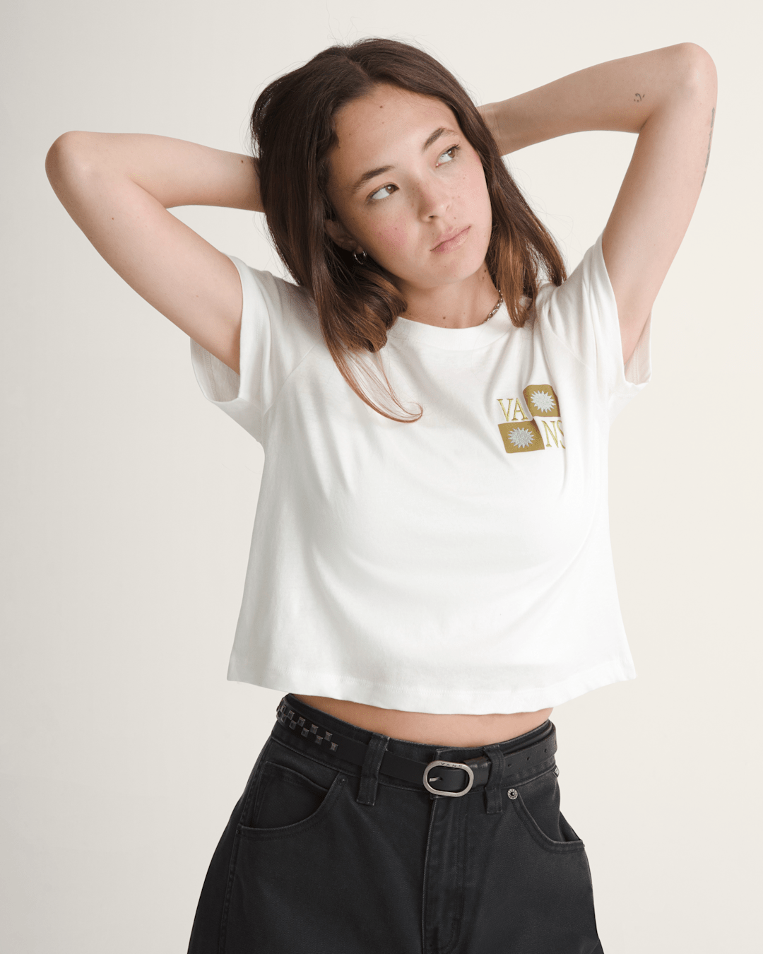 Vans Sunny Checkerboard Crop T-Shirt in Marshmallow White