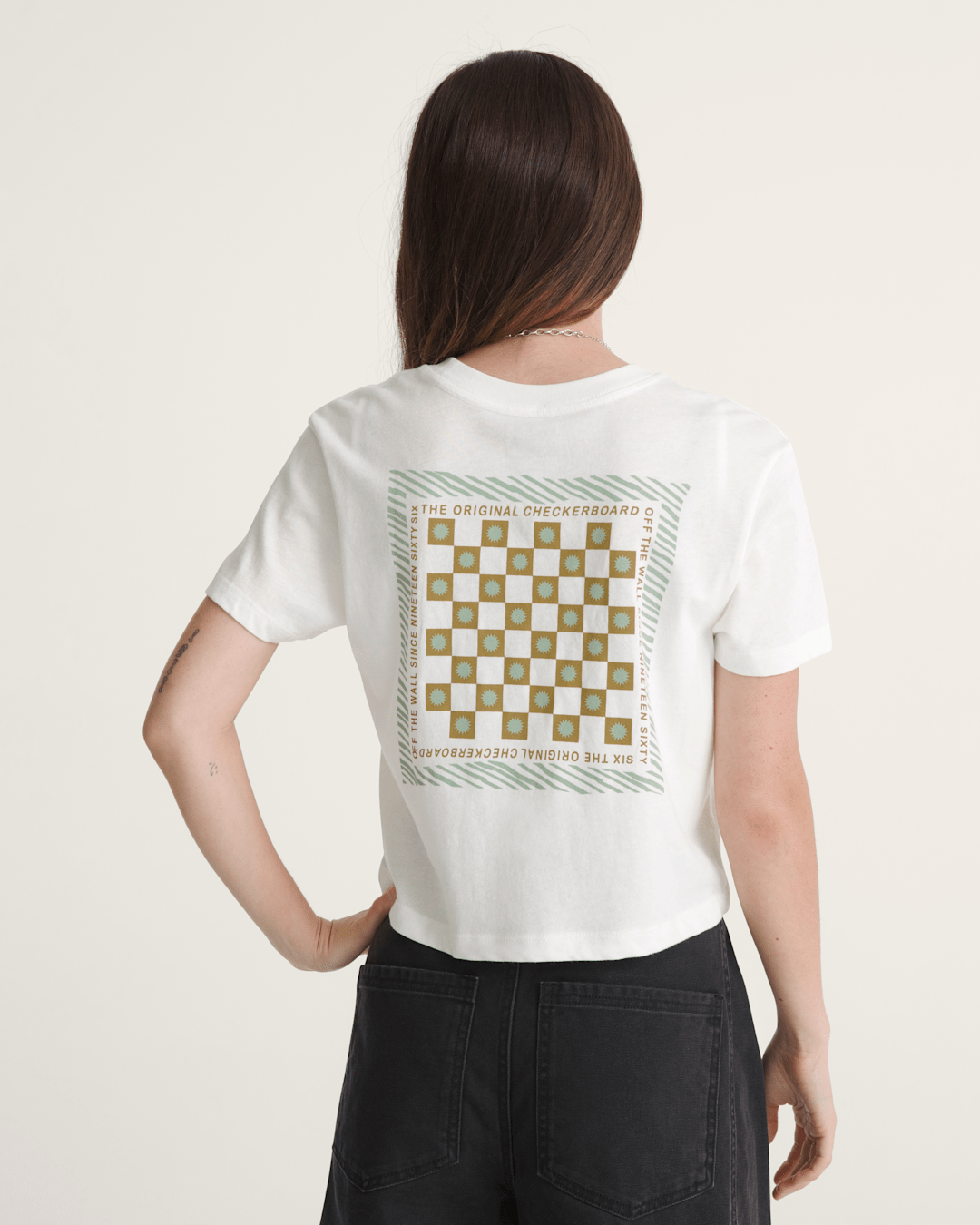 Vans Sunny Checkerboard Crop T-Shirt in Marshmallow White