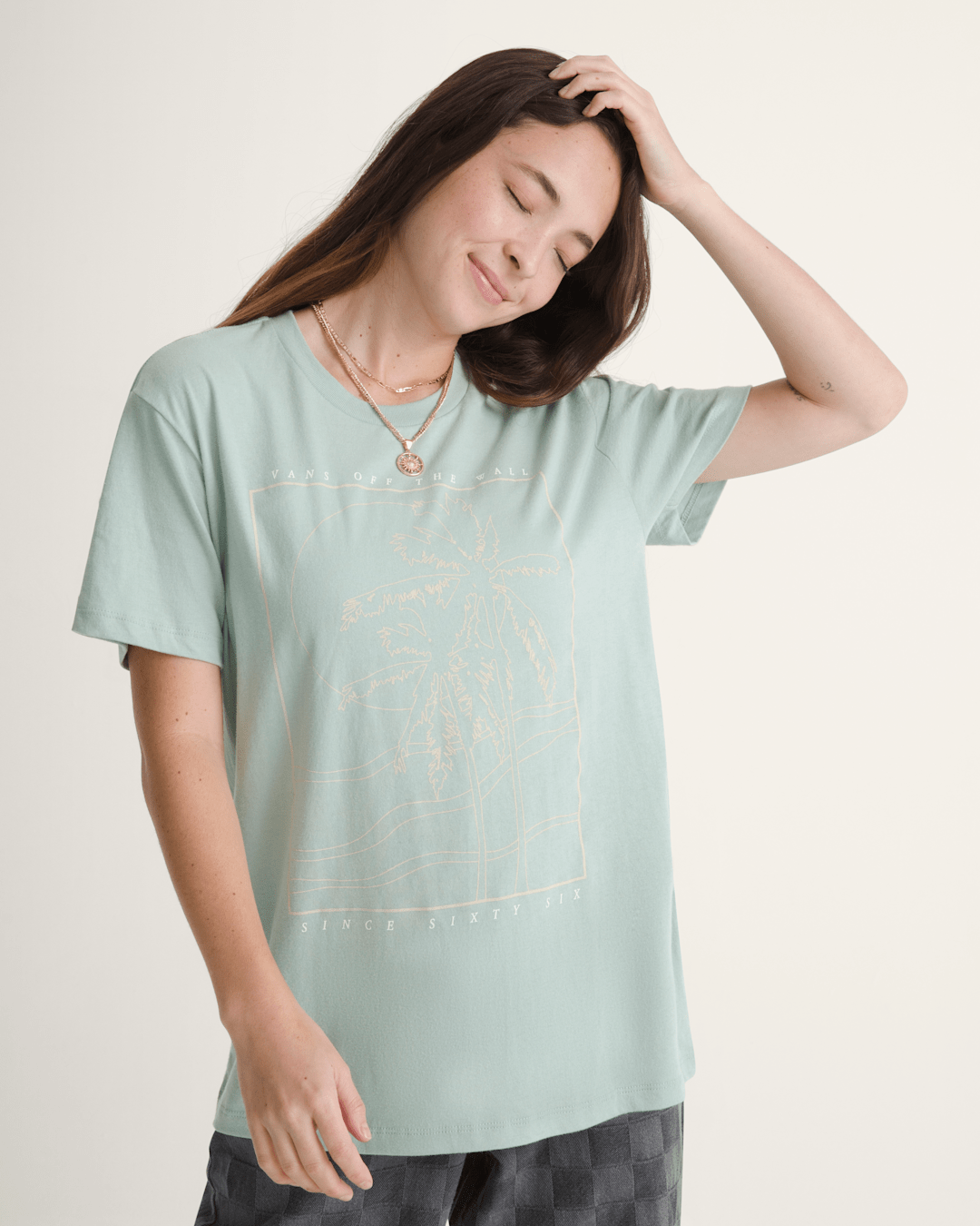 Vans Sunset Palm BFF T-Shirt in Grey Mint Green