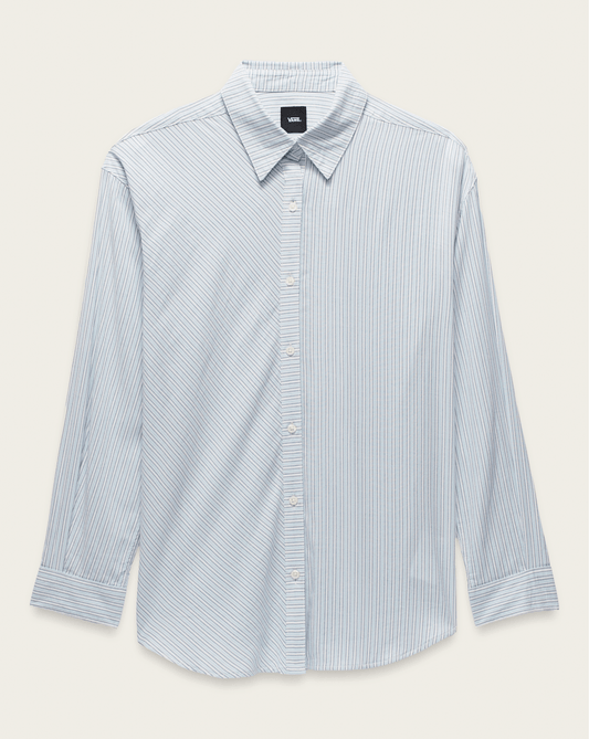 Vans Gillian Striped Button Up Shirt in White / Crystal Blue