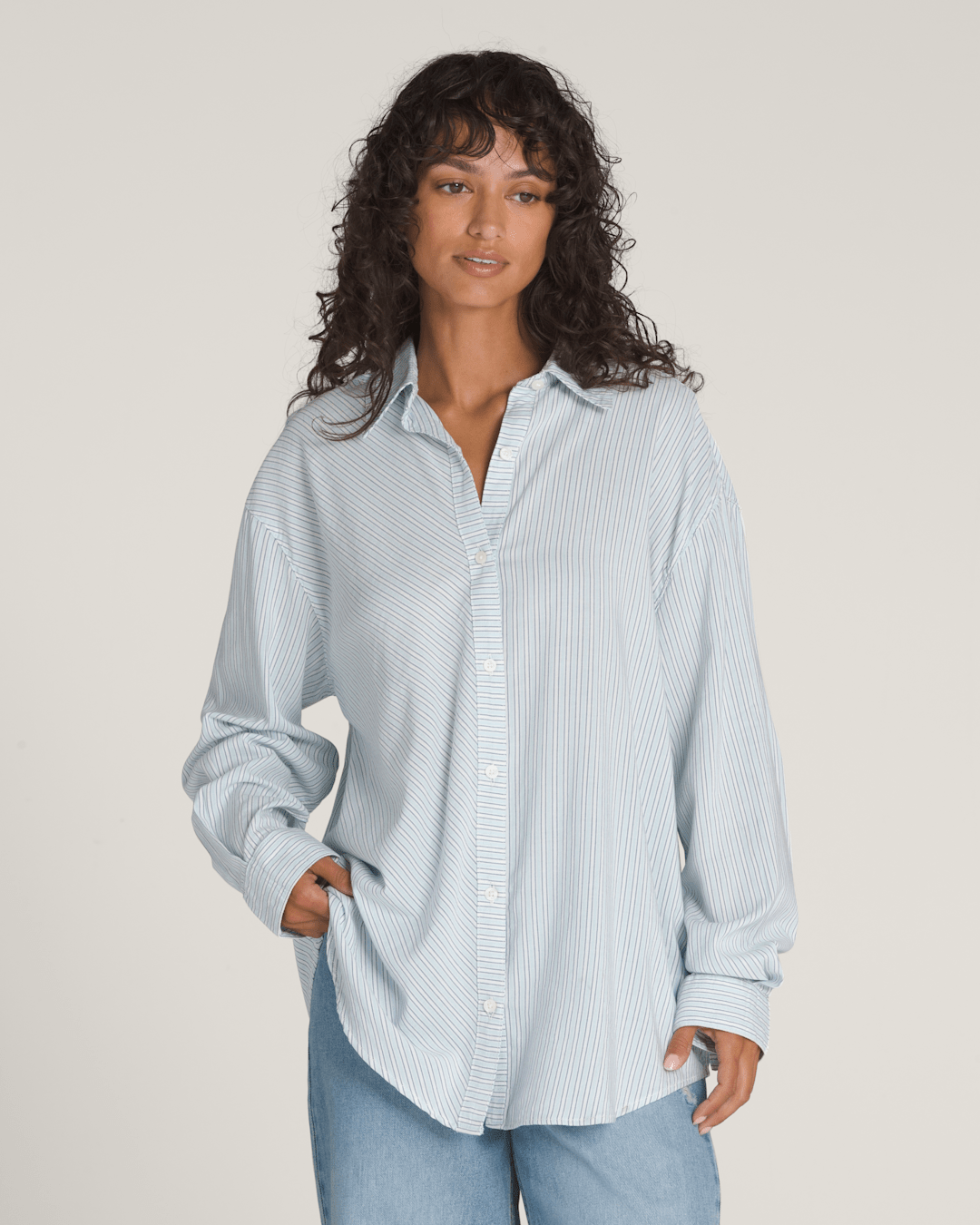 Vans Gillian Striped Button Up Shirt in White / Crystal Blue