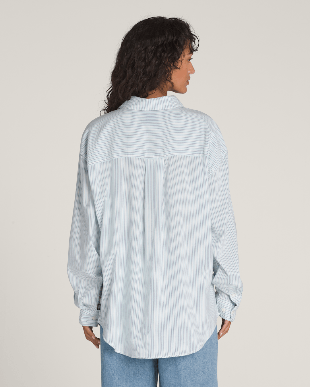 Vans Gillian Striped Button Up Shirt in White / Crystal Blue
