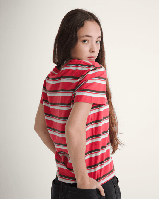 Vans Salton Stripe T-Shirt in Crimson Haze Red